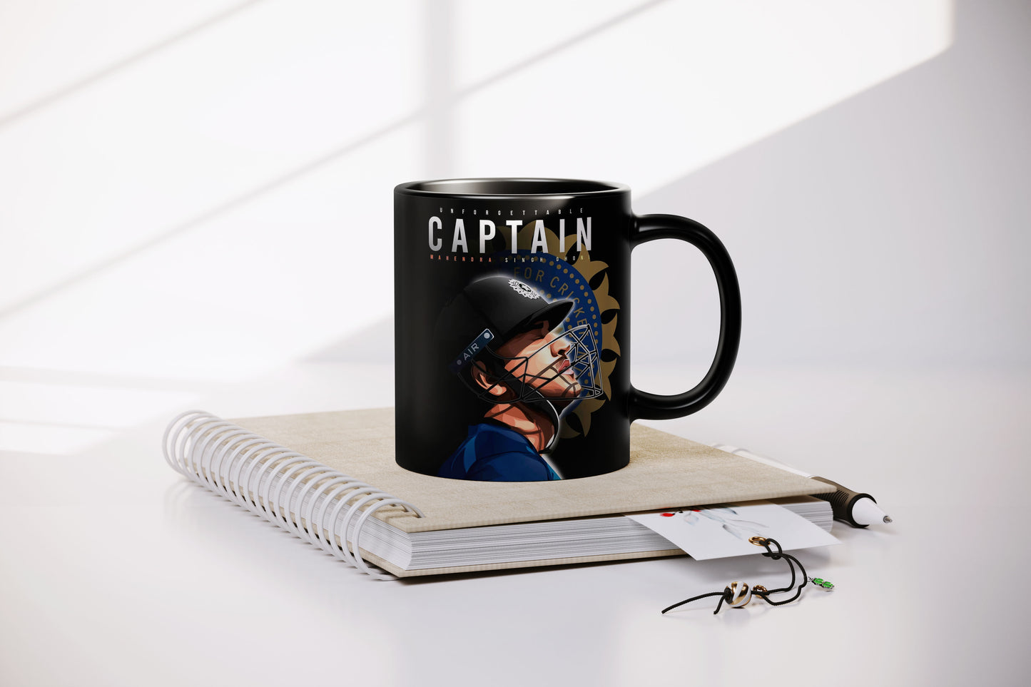 MS Dhoni THE CAPTAIN Black Coffee Mug