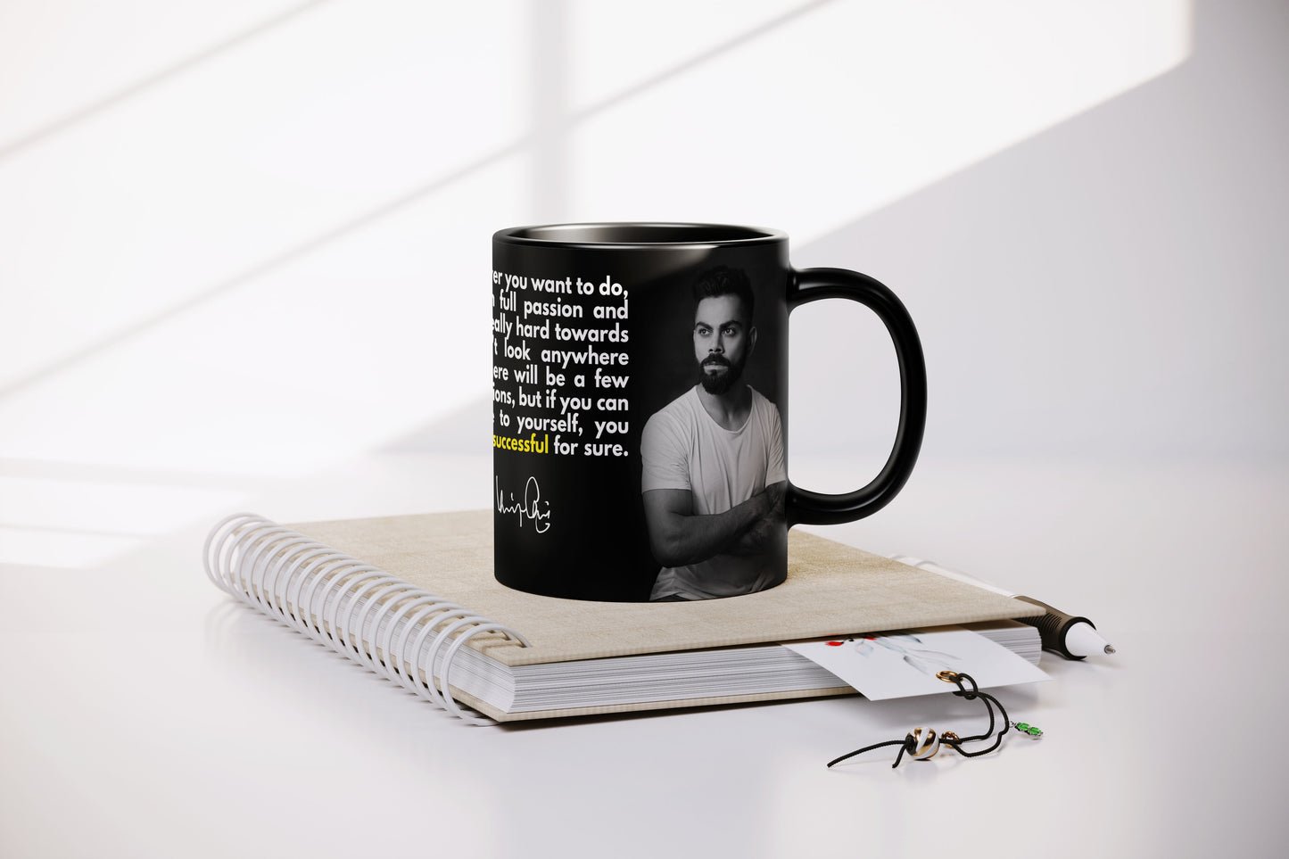 Virat Kohli Quote Black Coffee Mug