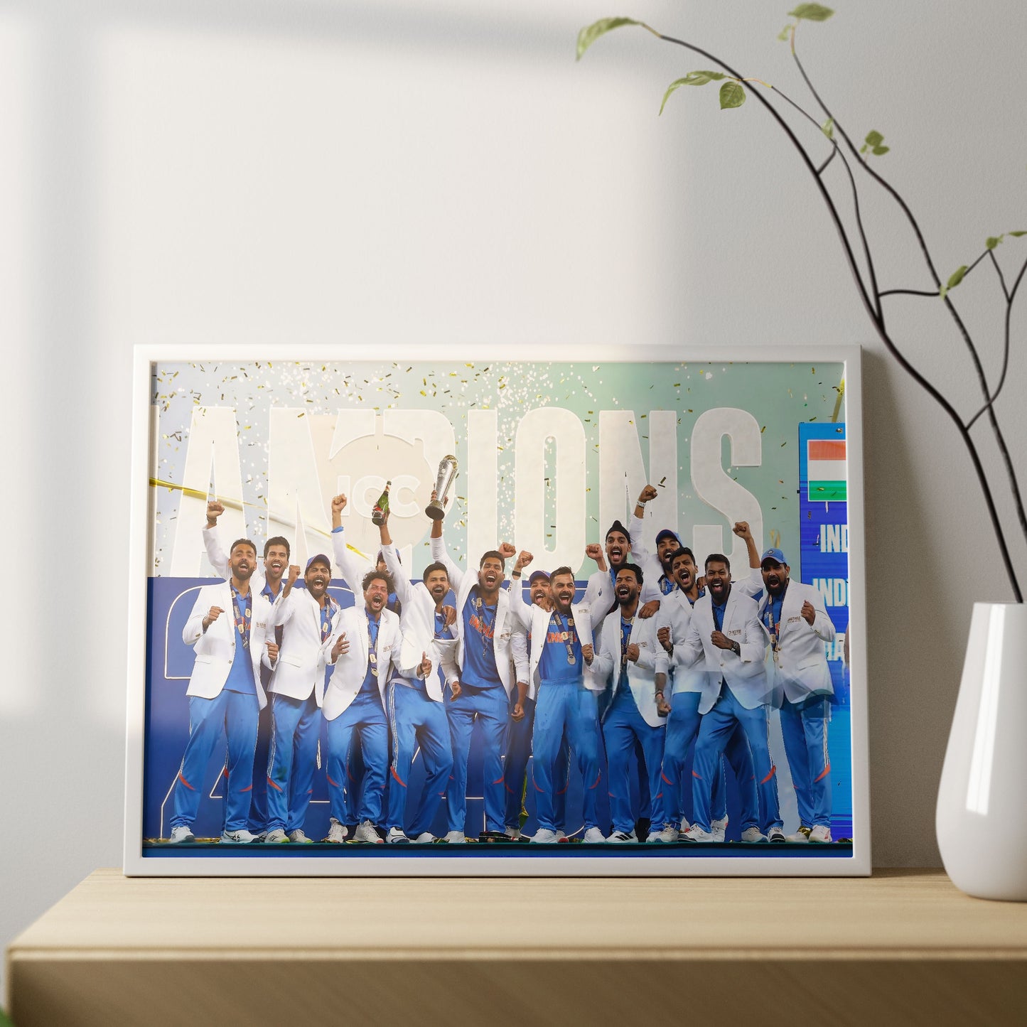 Customized Frame (Grand 16x24/ White Frame/ Matte Lamination Finish) + Free Custom Virat Kohli Print