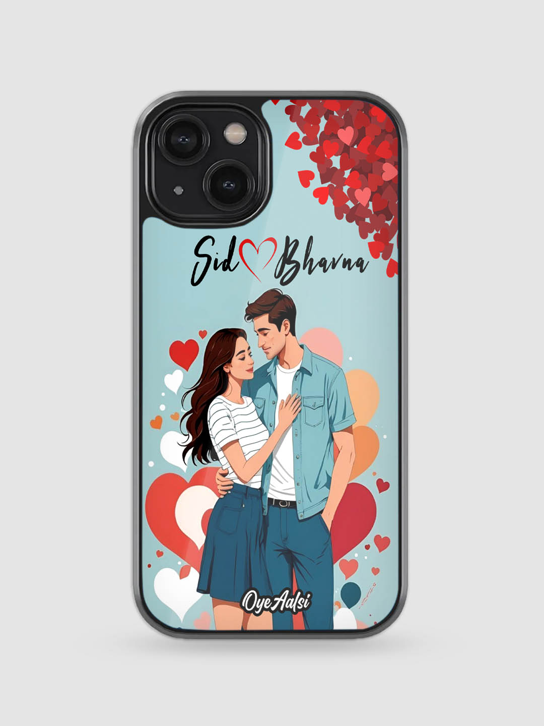 Customized Name Couple Hearts Glass Case