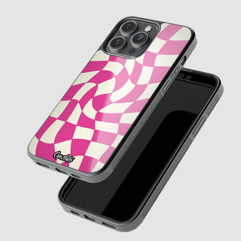 Y2K Pink Checks Glass Phone Case