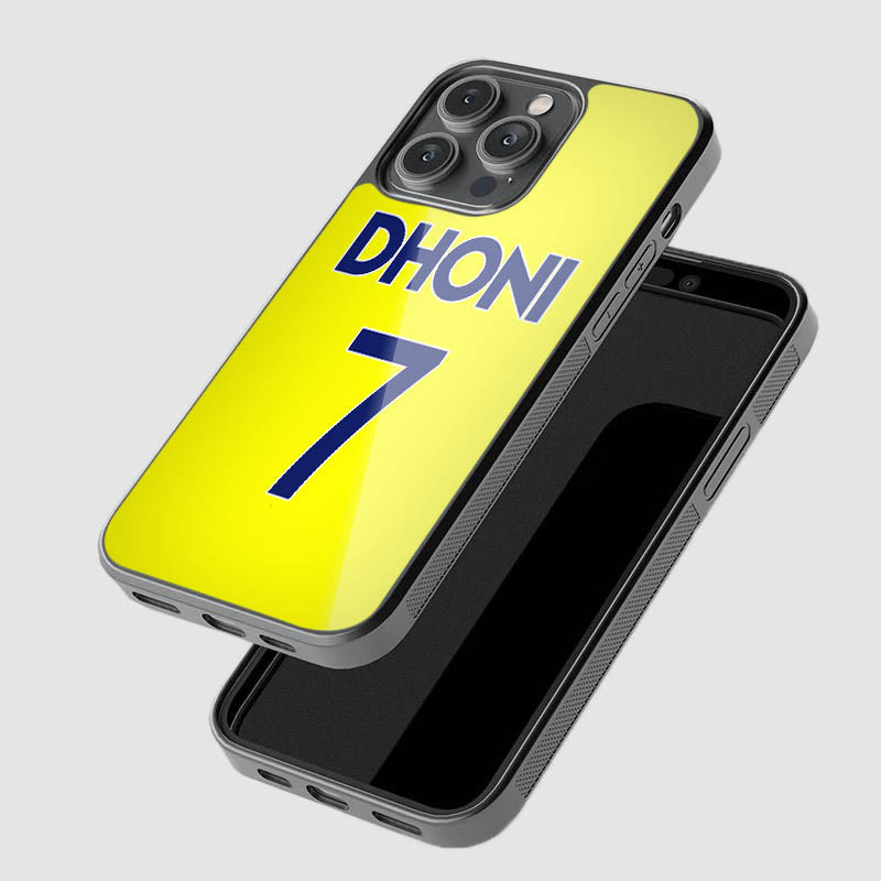 MS Dhoni Number 7 Jersey Glass Phone Case