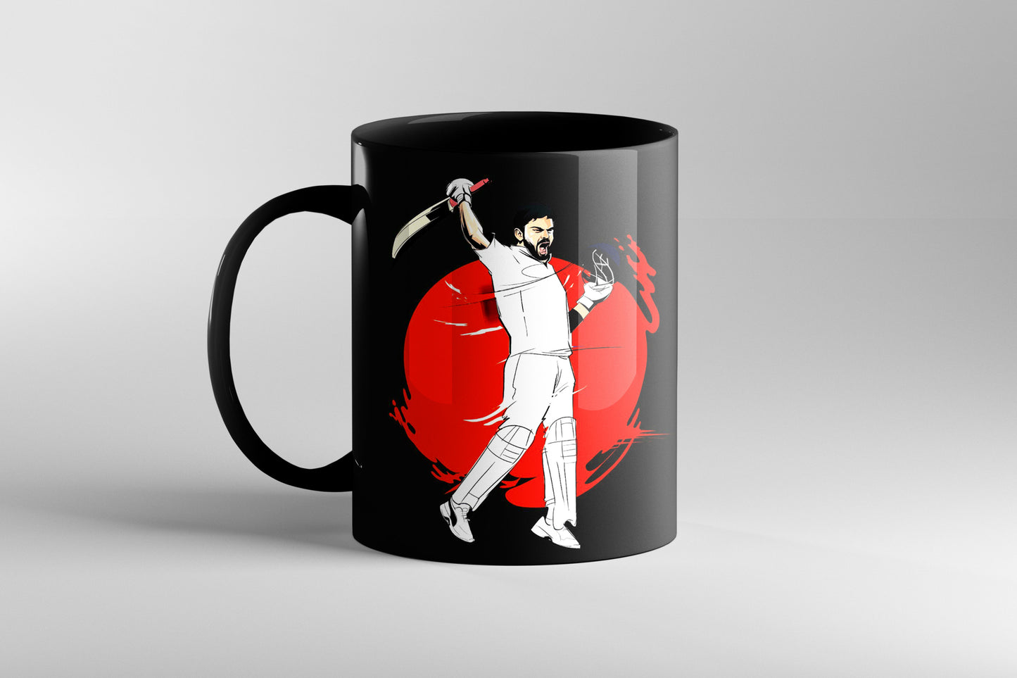 Virat Kohli Celebration Art Black Coffee Mug