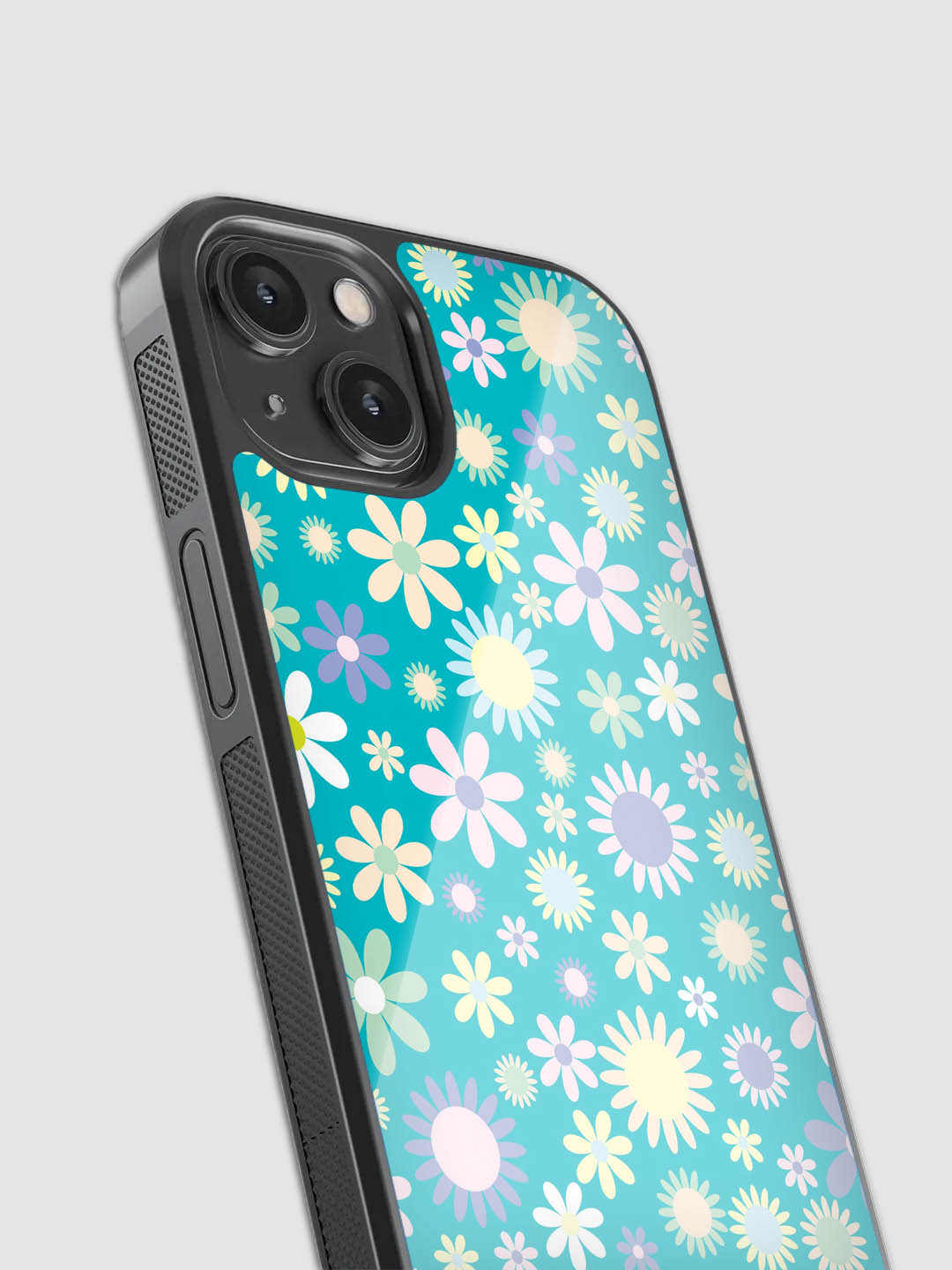 Vibrant Blue Floral Pattern Glass Phone Case