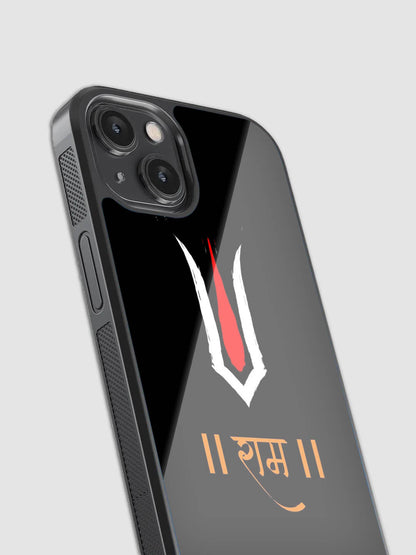 Premium printed glass back phone cover featuring Bhagwan Ram design