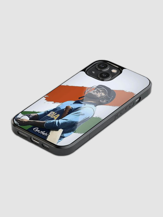 MS Dhoni vintage glass phone case with camera protection