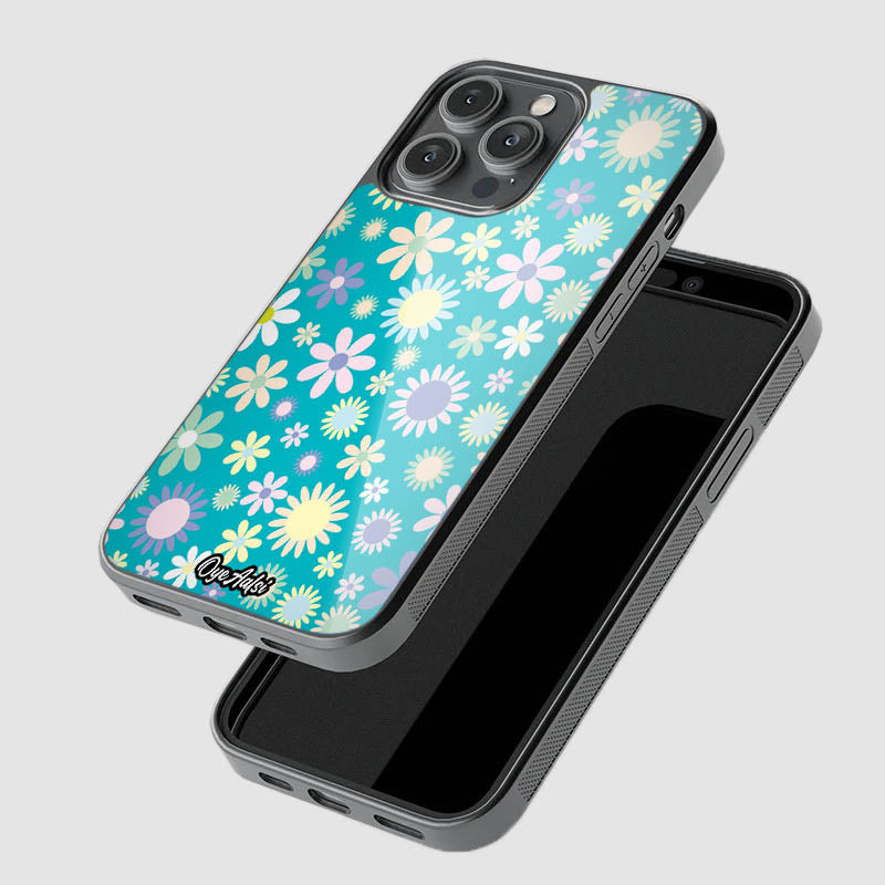 Vibrant Blue Floral Pattern Glass Phone Case