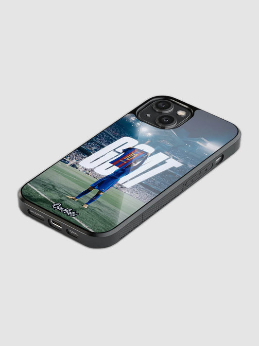 Lionel Messi G.O.A.T glass phone case with camera protection
