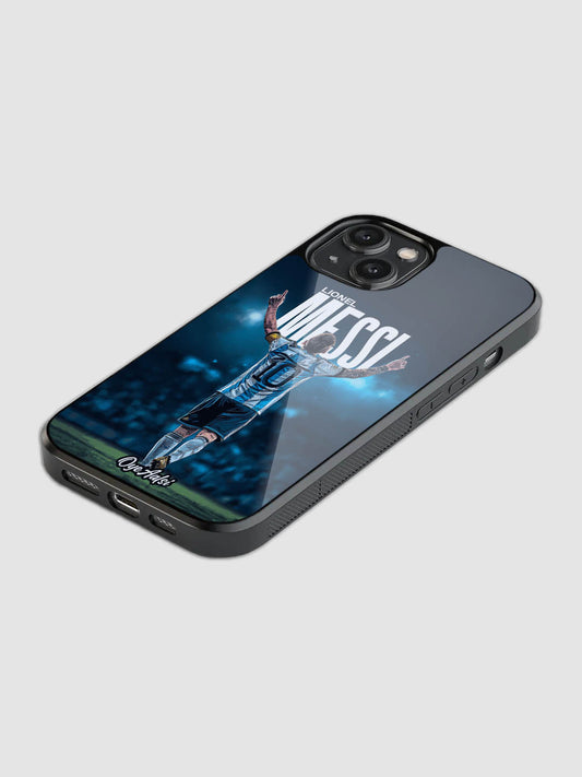 Lionel Messi celebration glass phone case with camera protection