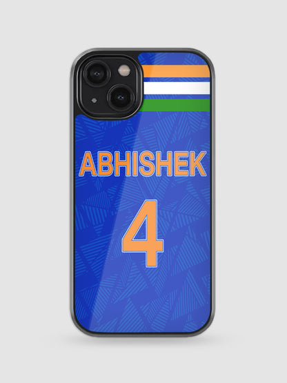 India cricket glass phone cover inspired by Abhishek Sharma jersey design