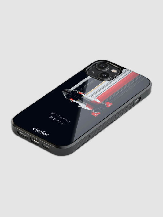 McLaren Racing printed glass back phone case with camera protection
