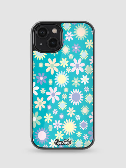 Vibrant Blue Floral Pattern Glass Phone Case