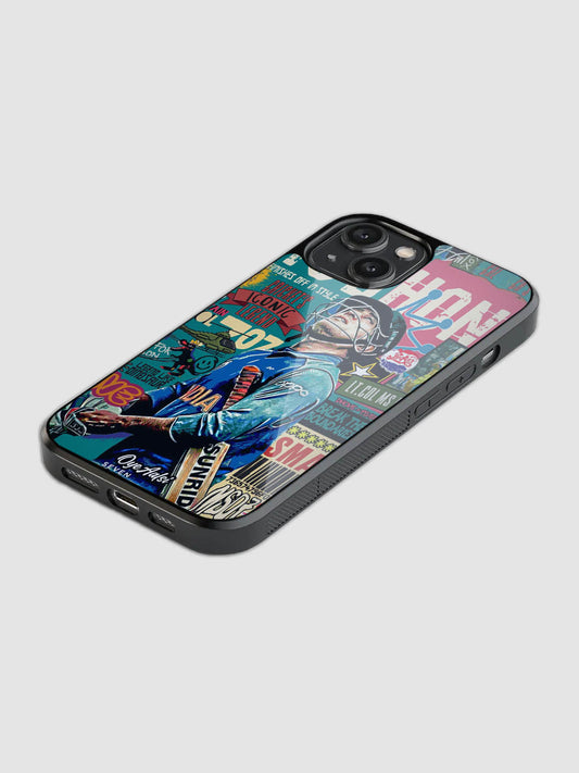MS Dhoni graffiti glass phone case with camera protection