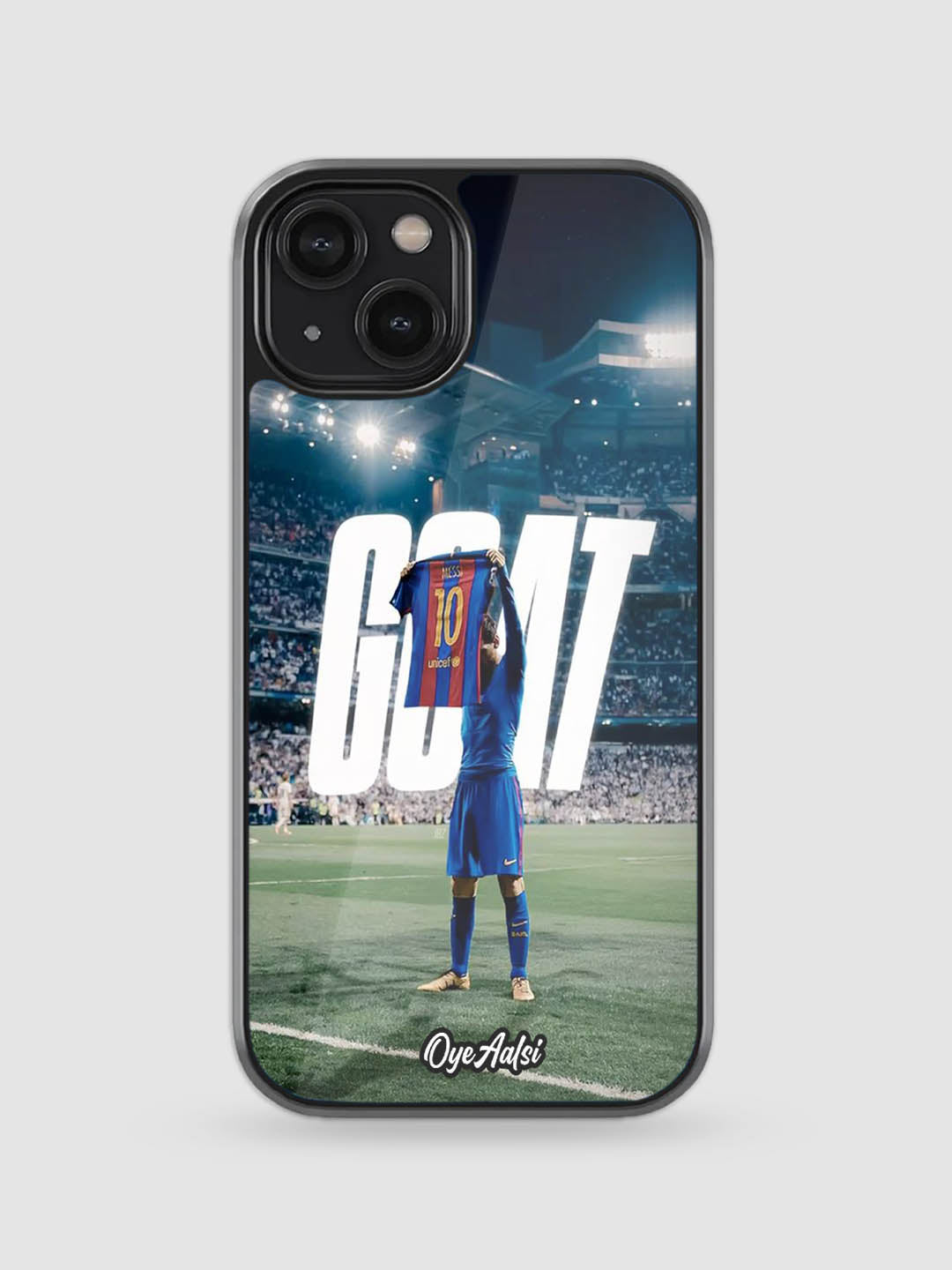 Lionel Messi G.O.A.T premium glass back cover football design