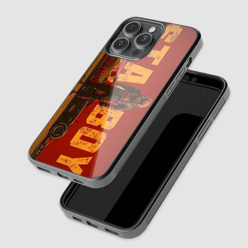 close-up of Max Verstappen Starboy glass phone case with raised camera protection
