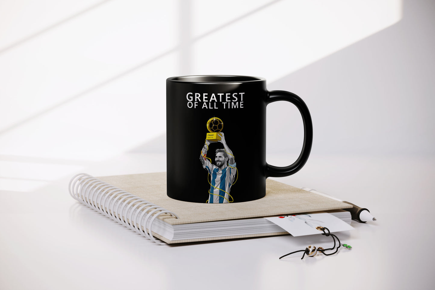 Lionel Messi GREATEST OF ALL TIME Black Coffee Mug