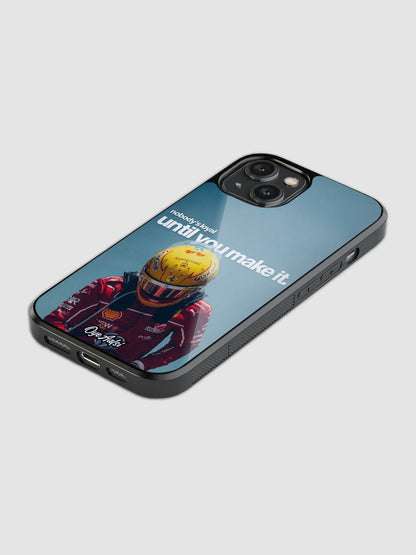Lewis Hamilton motivational quote printed glass back phone case with camera protection
