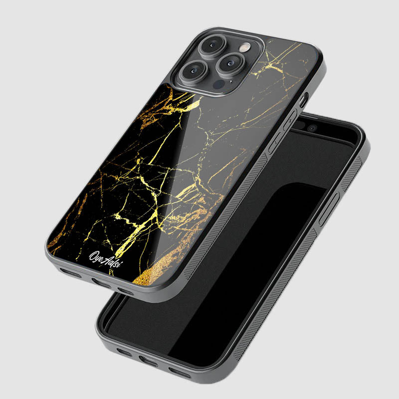 Black And Gold Marble Glass Phone Case