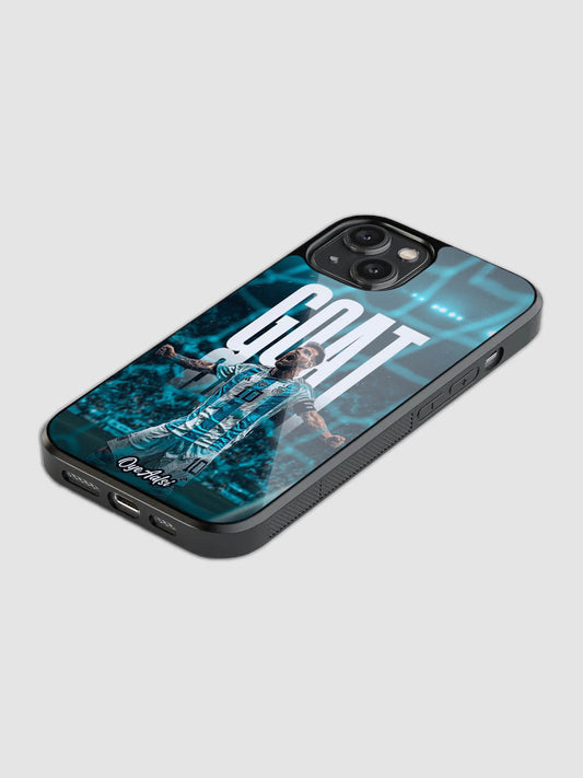 Lionel Messi GOAT glass phone case with camera protection