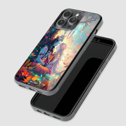 Spiritual glass back cover with Shiv Parvati detailed print