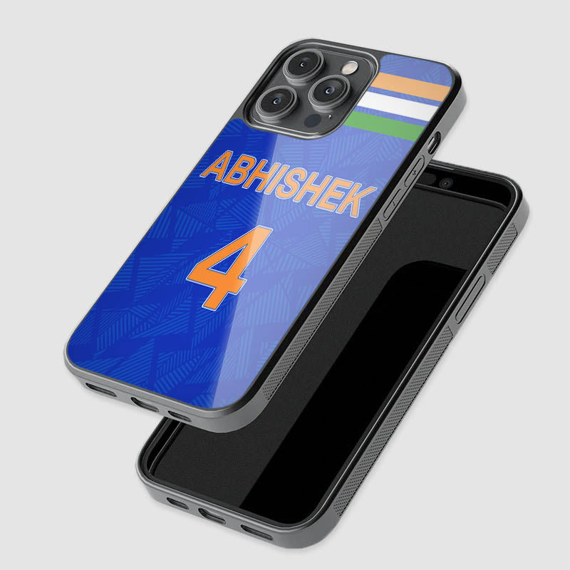 Printed glass back cover with cricket jersey inspired design for fans