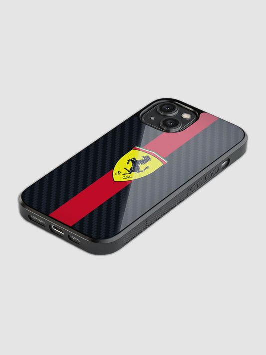 Ferrari carbon fiber printed glass back phone case with camera protection
