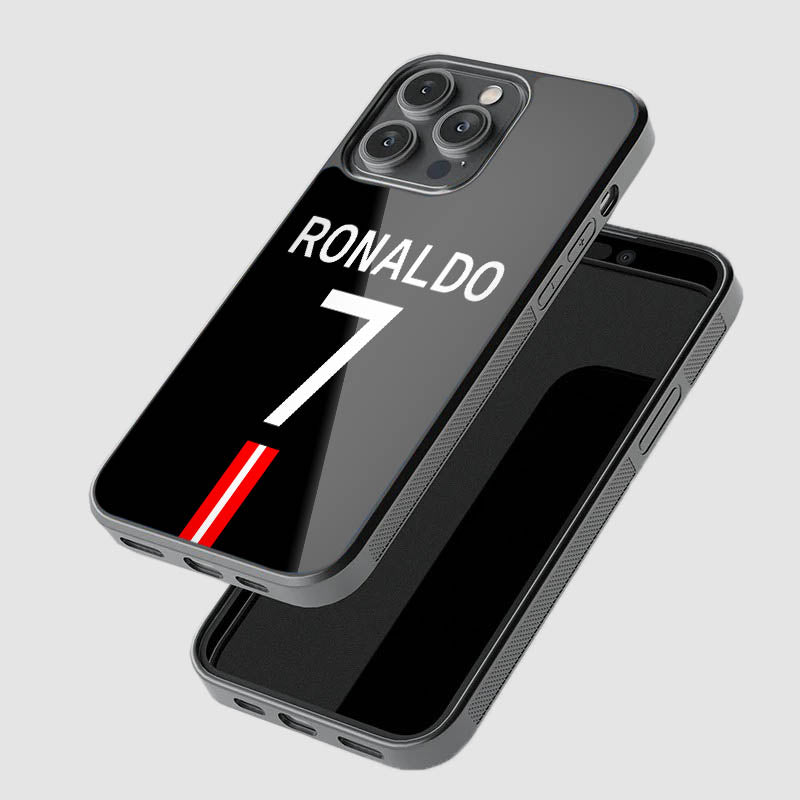 Cristiano Ronaldo Black Jersey Glass Phone Case