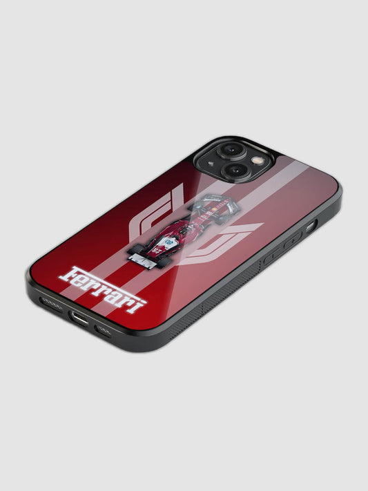 Ferrari F1 printed glass back phone case with camera protection
