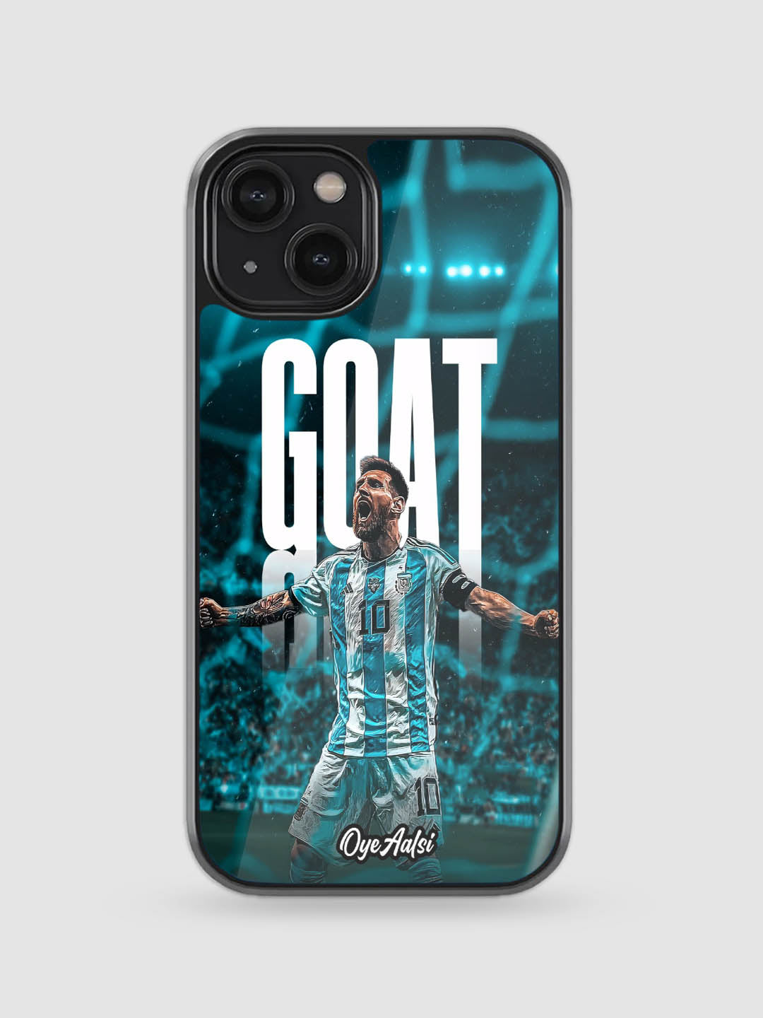 Lionel Messi GOAT premium glass back cover football design