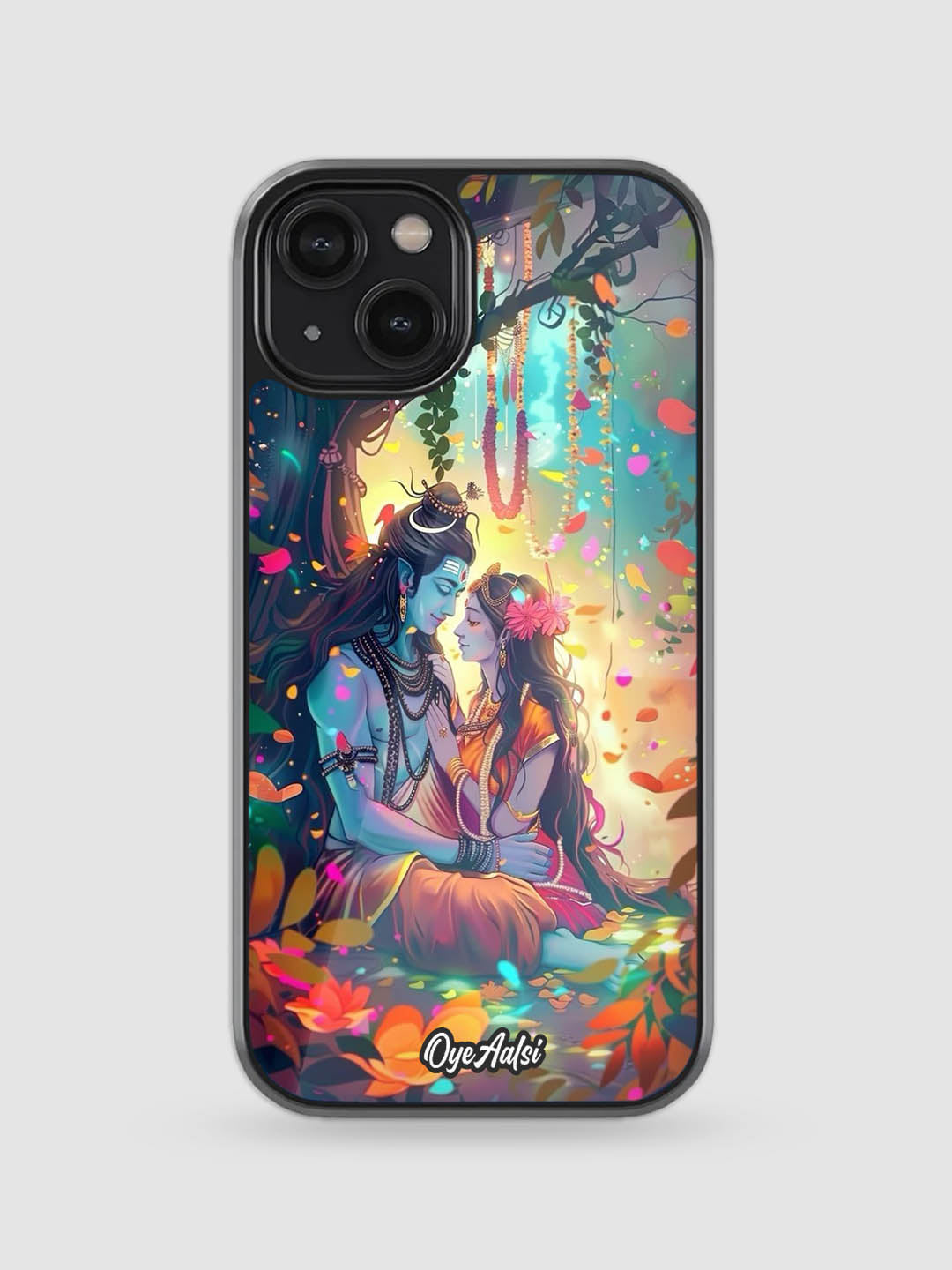 Hindu devotional phone case with Shiva Parvati art design