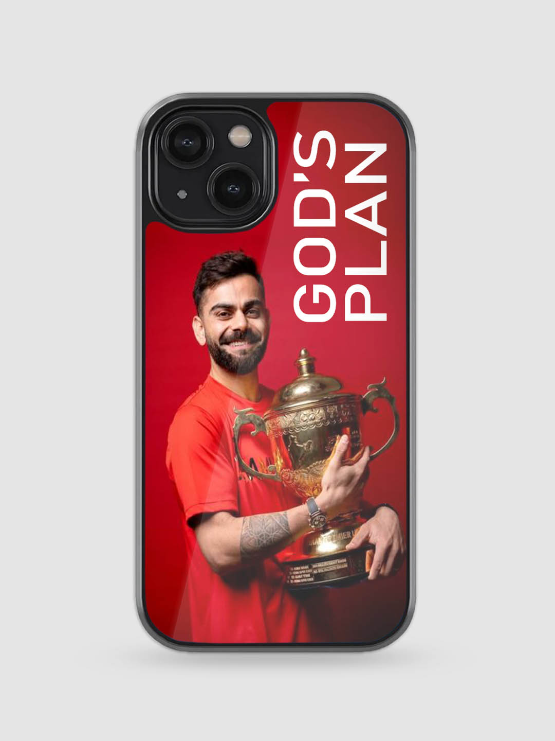 Premium designer glass back cover inspired by God’s Plan & Virat kohli theme
