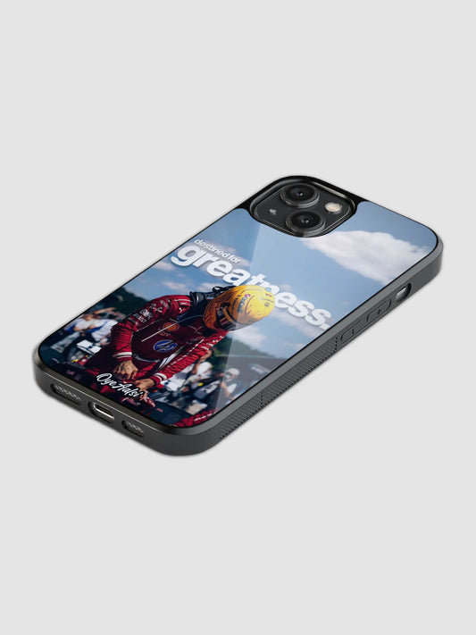 Lewis Hamilton greatness quote printed glass back phone case with camera protection
