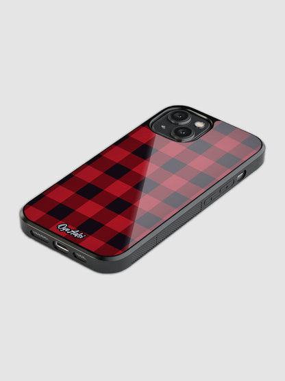 Black And Red Plaid Checks Glass Phone Case