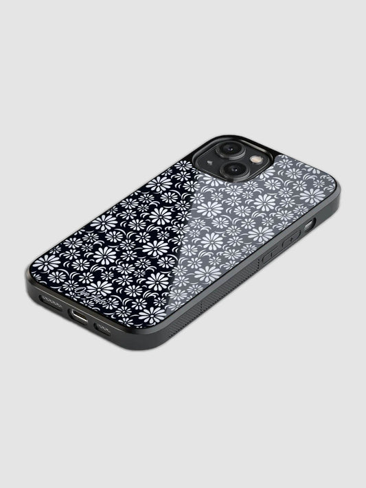 Mono Floral Pattern Glass Phone Case