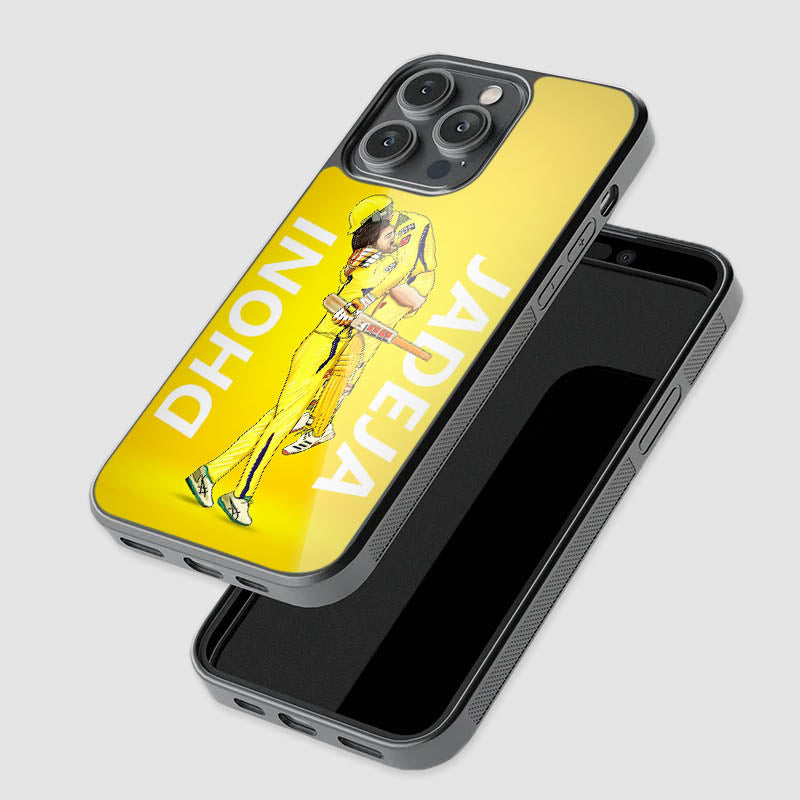 MS Dhoni & Jadeja inspired glass phone case for cricket fans