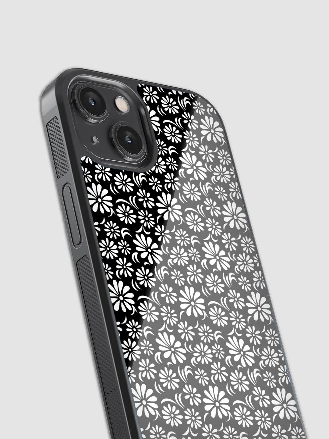 Mono Floral Pattern Glass Phone Case