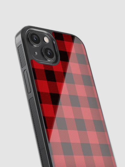 Black And Red Plaid Checks Glass Phone Case