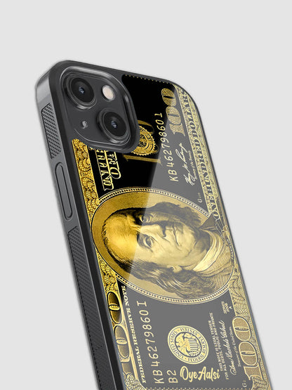 Black And Gold Dollar Print Glass Phone Case