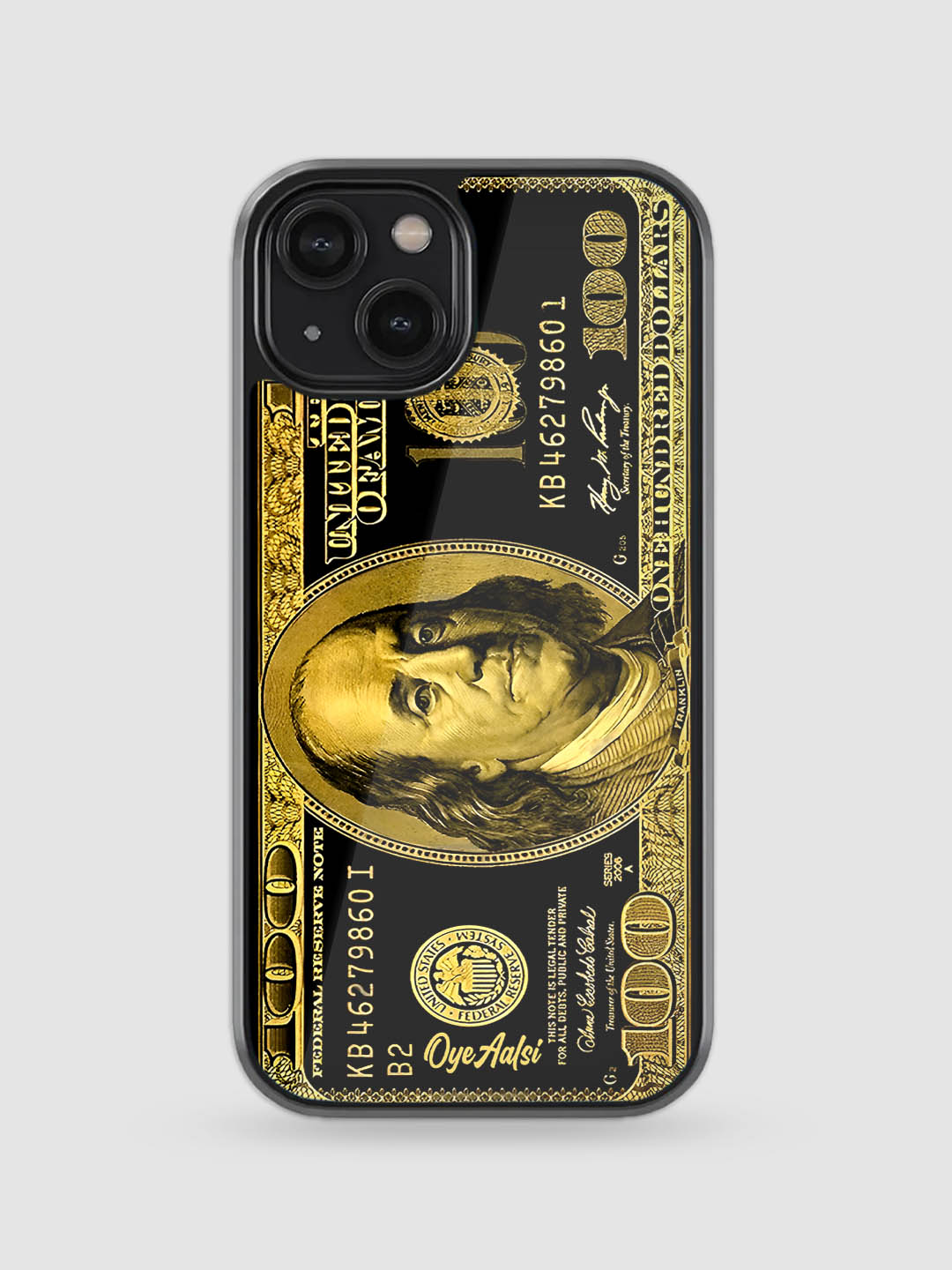 Black And Gold Dollar Print Glass Phone Case