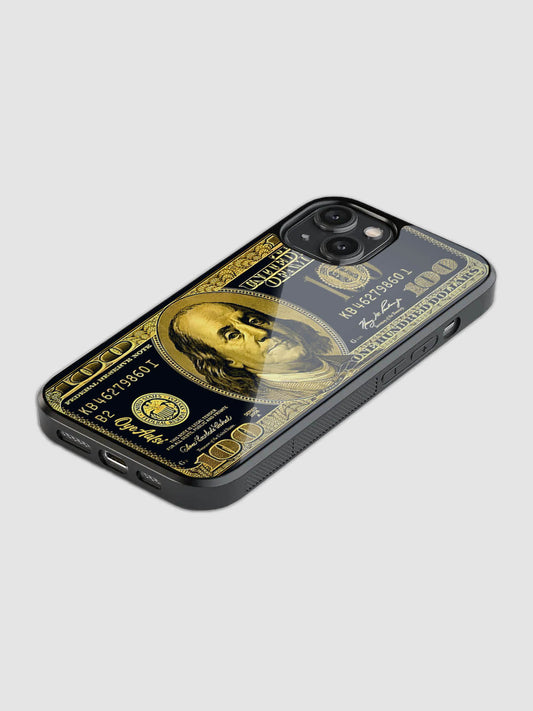 Black And Gold Dollar Print Glass Phone Case