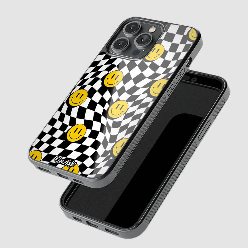 Checks & Smiley Glass Phone Case