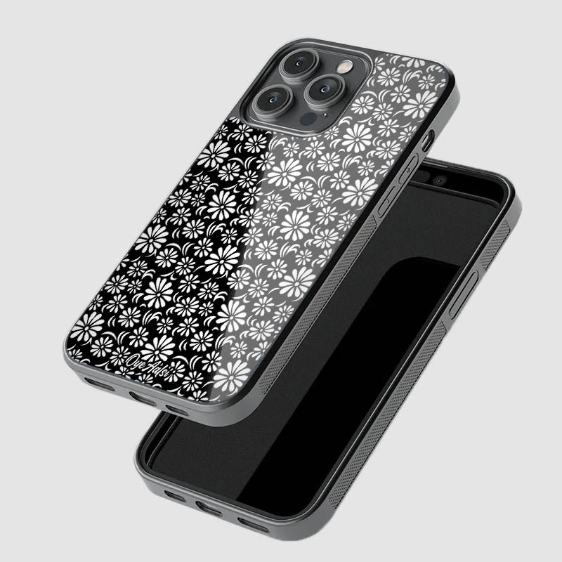 Mono Floral Pattern Glass Phone Case