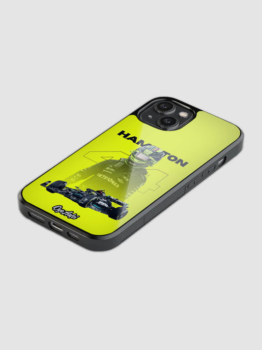 Lewis Hamilton racing printed glass back phone case with camera protection
