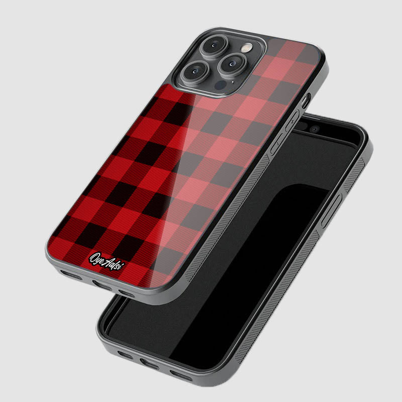 Black And Red Plaid Checks Glass Phone Case