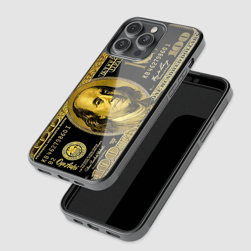 Black And Gold Dollar Print Glass Phone Case