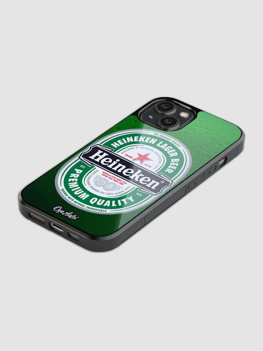 HNK Bottle glass phone case with Heineken bottle label design