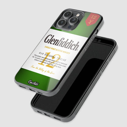 Designer glass phone case featuring Glenfiddich style