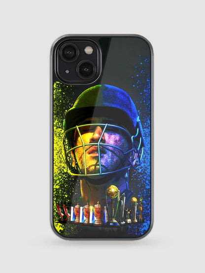 MS Dhoni trophies premium glass back cover cricket design