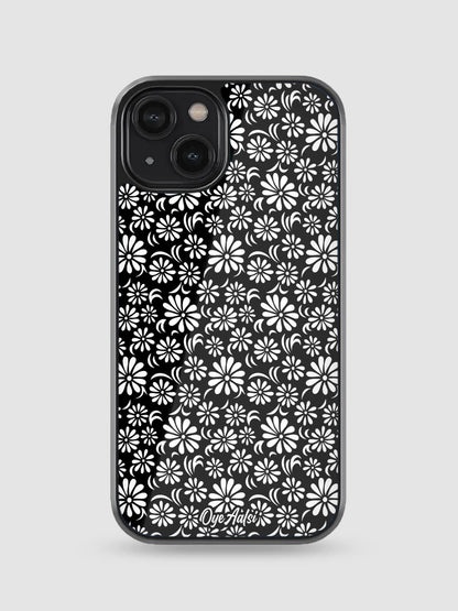 Mono Floral Pattern Glass Phone Case