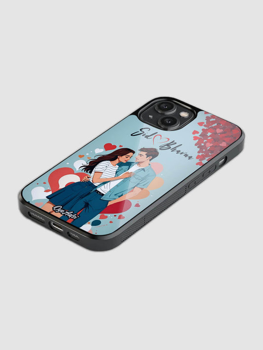 Customized Name Couple Hearts Glass Case